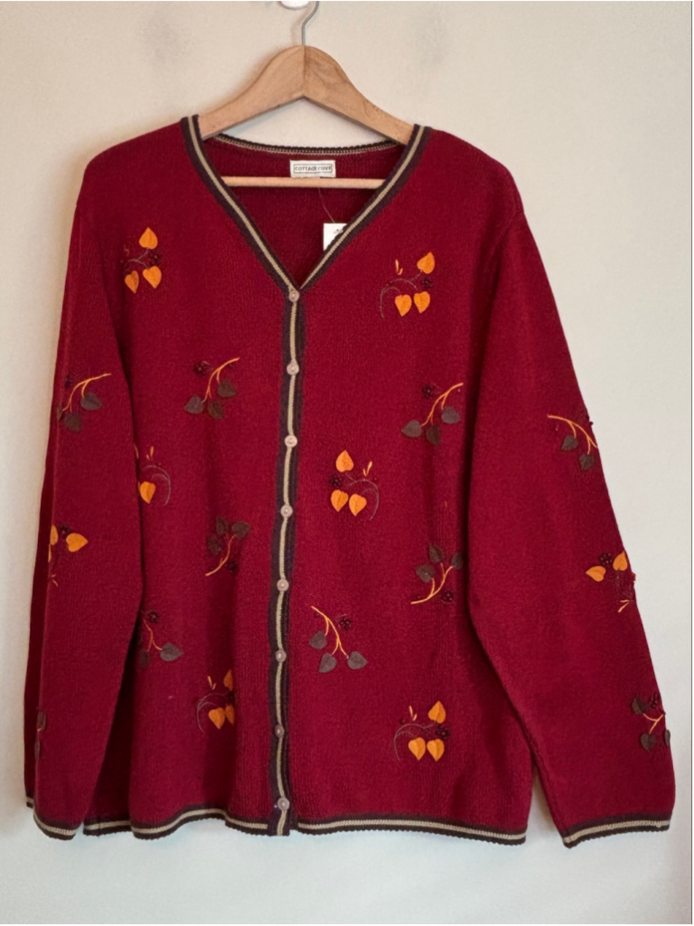 Cottage Cove Autumn Leaf Embroidered Cardigan Sweater Womens Size XL BNWT